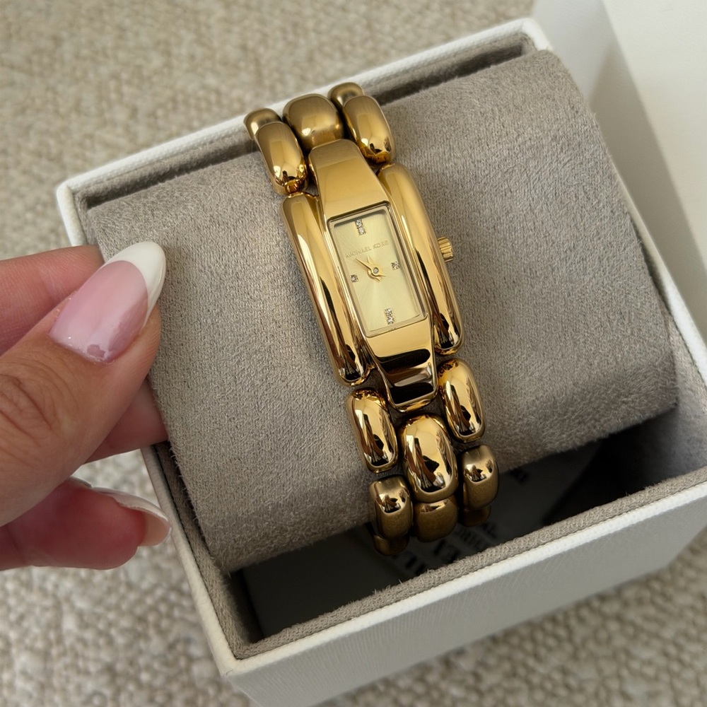 *NWT MICHAEL KORS Mini Hally Pavé Gold-Tone Watch